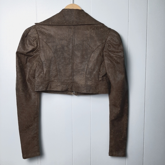 PENTAGRAMME FAUX LEATHER VINTAGE Crop Jacket - Picture 2 of 11
